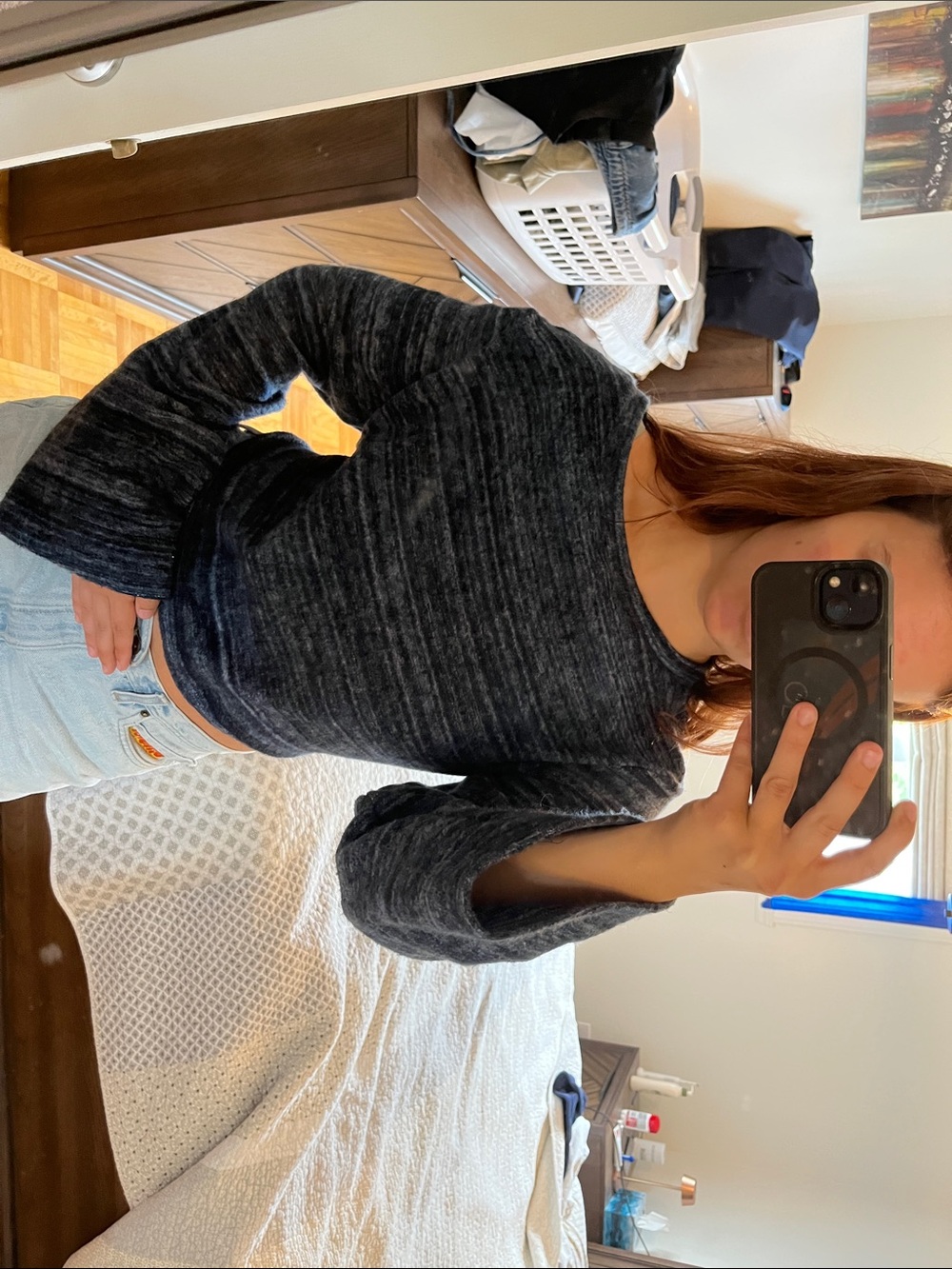 Striped Navy Blue Cropped Knit Sweater